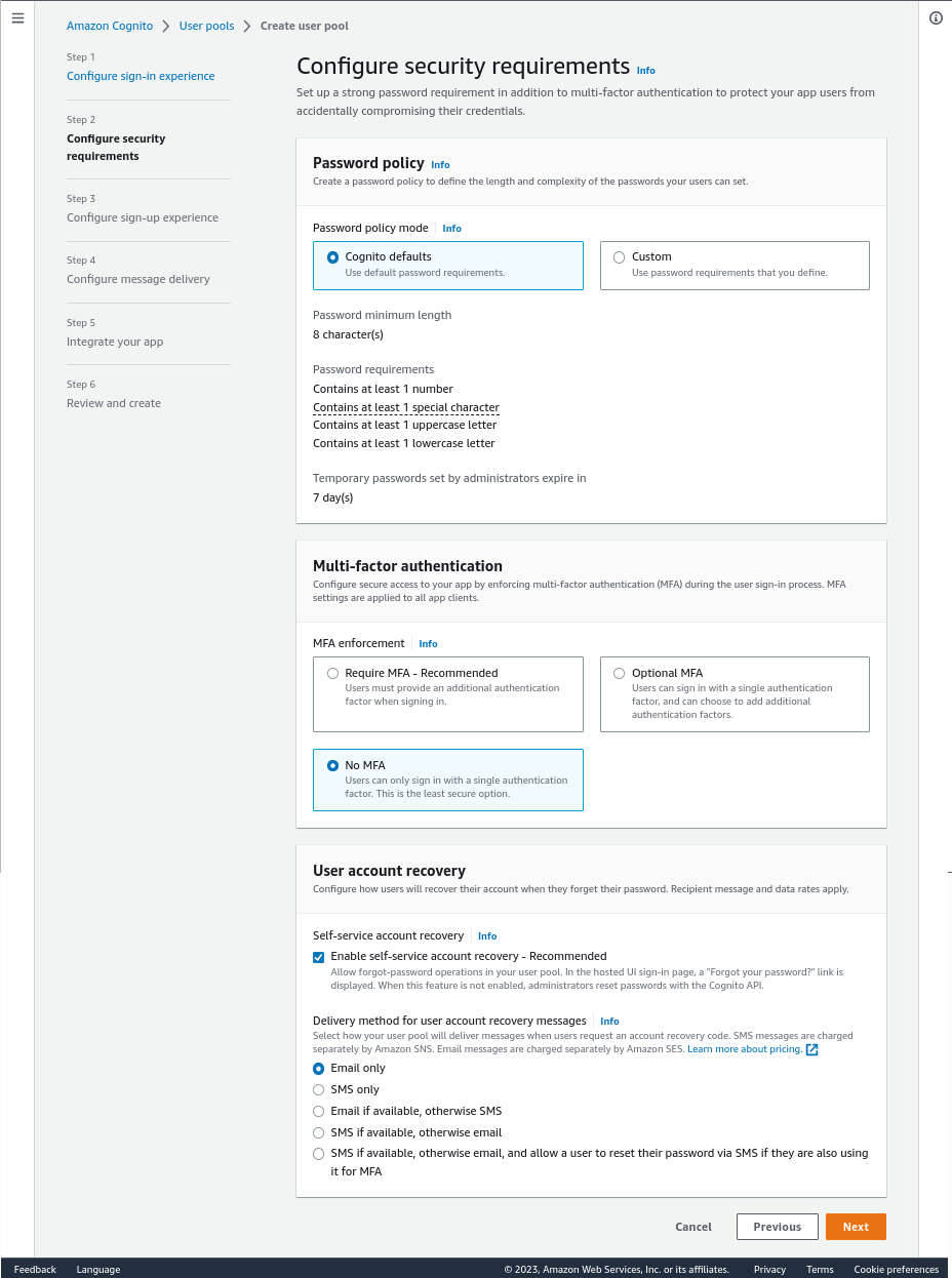 step2 configure security requirements