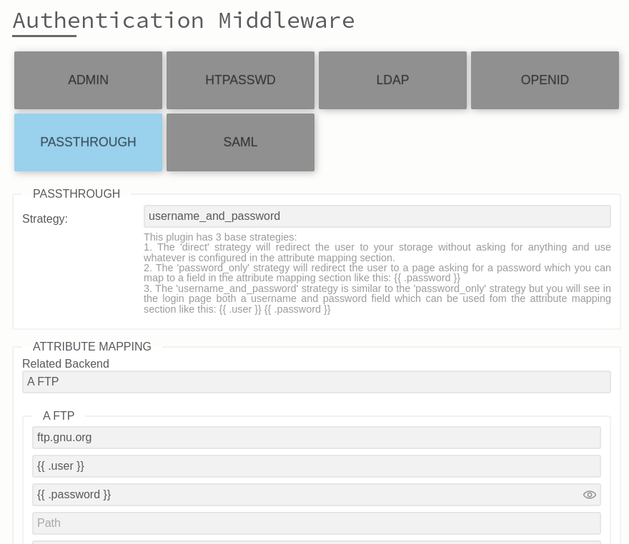 auth middleware screenshot using passthrough to be used as an FTP client