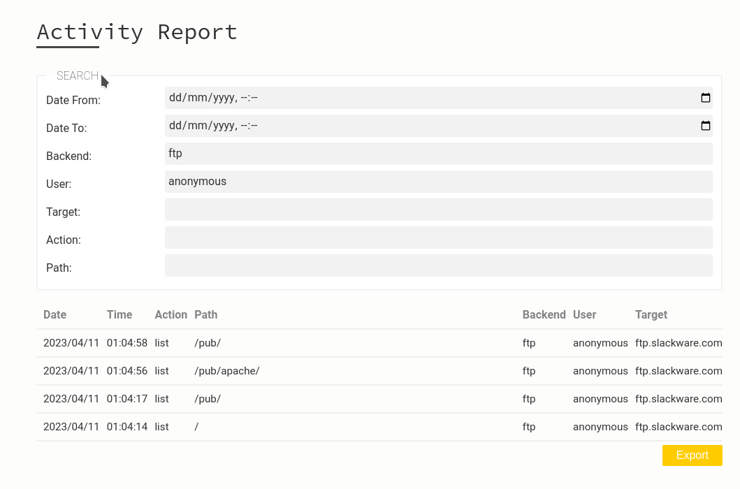 screenshot of Filestash auditing plugin