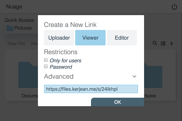screenshot while creating a shared link